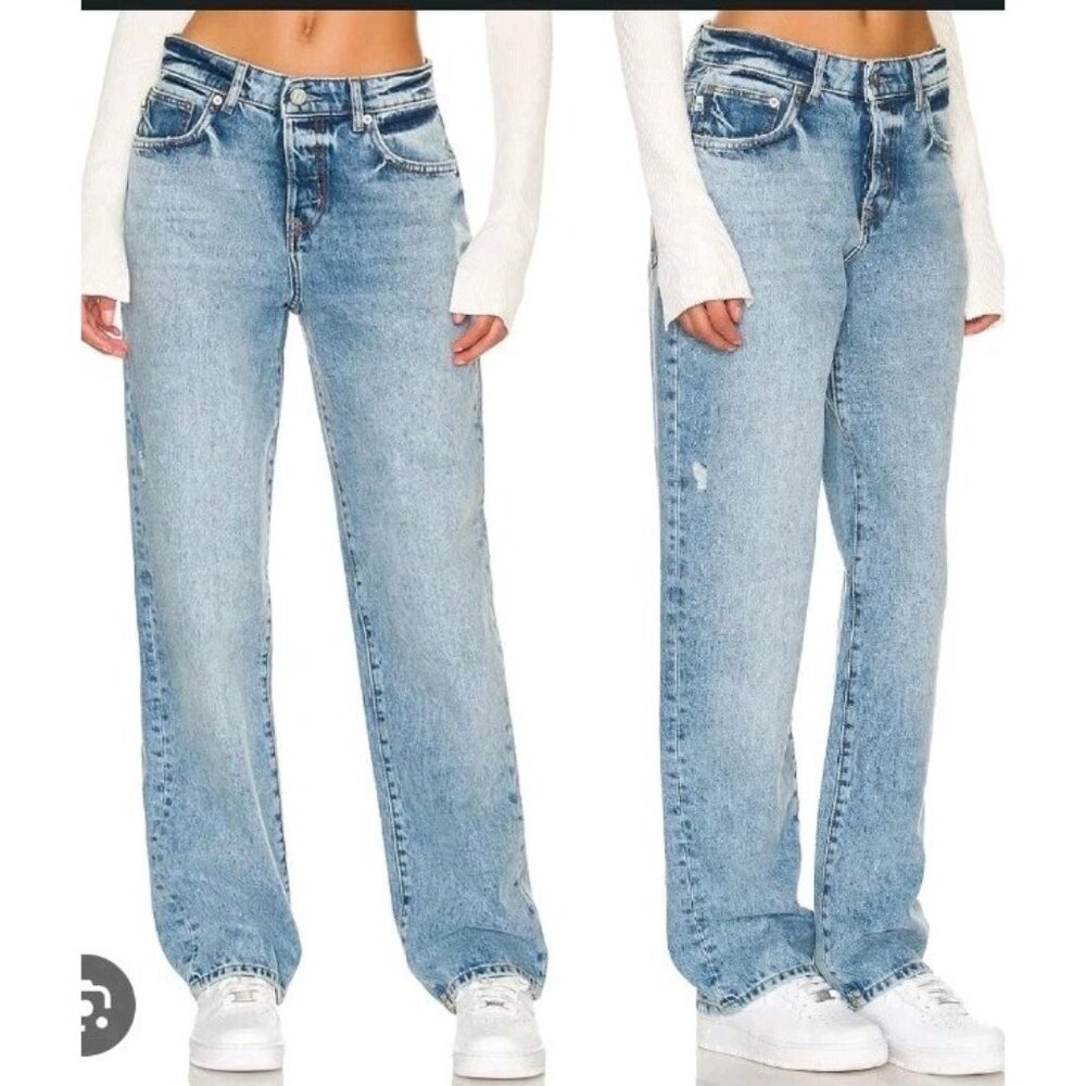 Lovers + Friends Dustin Boyfriend High Rise Button Fly Jeans Blue Size 25